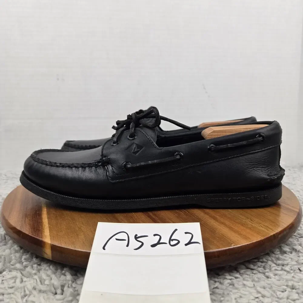 Sperry Top Sider Men 9.5 Authentic Original Triple Black Leather Daily Boat Shoe
